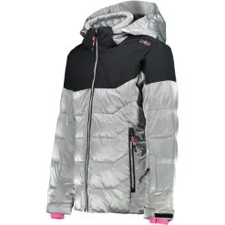 CMP Girl Snaps Hood Skijacke Silver / Nero Mel / Pink Fluo Kinder -Negozio Al Dettaglio Ski 190480 331 245 02 b